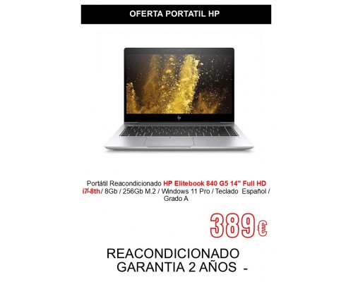 PORTATIL HP ELITEBOOK 840 G5 14" I7 8ª